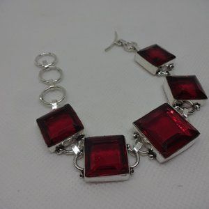Gorgeous "SIMULATED RUBY" Handmade Sterling Bracelet 7.25: #841